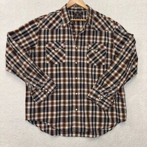 Lucky Brand Shirt Mens XXL Dungarees Button Down Pearl Snap Plaid Western Cowboy